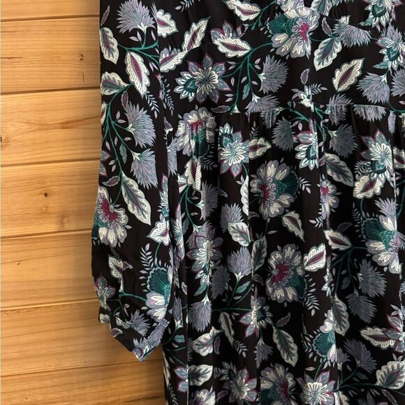 NWT Loft Size 12 Viscose Dark Floral Leaf V Neck Long Sleeve Midi Dress - Picture 4 of 16